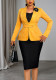 Women's Turndown Collar Floral Slim Waist Long-Sleeve Elegant Bodycon Party Gown Two-Piece Set