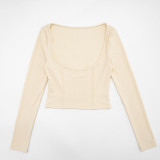 Fall-Winter Women's Ribbed Halter Neck U-Neck Three-Piece Pants Set