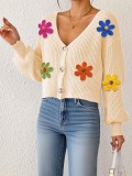 Fall-Winter Women's Embroidered Multi-Color Floral Patchwork Cardigan
