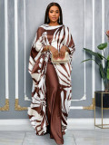 Women's African Print Drawstring Lace-Up Loose Top Casual Wide-Leg Pants Two-Piece Set