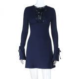 Fall-Winter Women's Sexy Lace Long-Sleeve Slim Waist Bodycon Dress