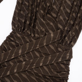 Fall Women's Fashion Wave Pattern Sexy Deep V-Neck Bell Sleeve Bodycon Dress