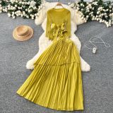 Women's Ruffle Tie Waist Asymmetric Hem Pleated Top Skirt Set