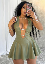 Fall Women's Sexy Faux Leather Metal Decor Halter Neck Low Back Dress