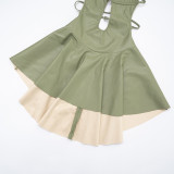 Fall Women's Sexy Faux Leather Metal Decor Halter Neck Low Back Dress