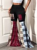 Spring-Fall Women's High-Waist Patchwork Print Bell Bottom Casual Pants