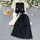 Women's Ruffle Tie Waist Asymmetric Hem Pleated Top Skirt Set