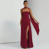 Winter Women's Fashion Chic Strap Slit Solid Color Dress