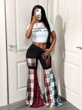 Spring-Fall Women's High-Waist Patchwork Print Bell Bottom Casual Pants