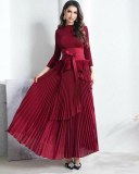 Women's Ruffle Tie Waist Asymmetric Hem Pleated Top Skirt Set