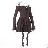 Fall Women's Sexy Off-Shoulder Ruffle Long-Sleeve Dress