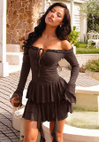 Fall Women's Sexy Off-Shoulder Ruffle Long-Sleeve Dress