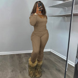 Fall-Winter Women's Ribbed Halter Neck U-Neck Three-Piece Pants Set