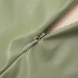 Fall Women's Sexy Faux Leather Metal Decor Halter Neck Low Back Dress