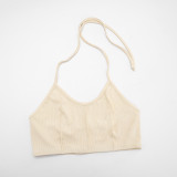 Fall-Winter Women's Ribbed Halter Neck U-Neck Three-Piece Pants Set