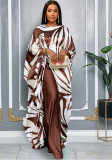 Women's African Print Drawstring Lace-Up Loose Top Casual Wide-Leg Pants Two-Piece Set