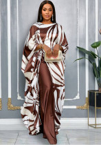 Women's African Print Drawstring Lace-Up Loose Top Casual Wide-Leg Pants Two-Piece Set