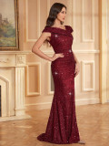 Spring Women's Chic Sexy Off-Shoulder Sequin Mermaid Formal Party Dress