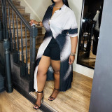 Women's Loose Casual Button-Down Slit Hem Print Shirt Dress