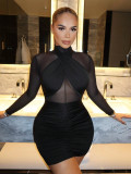 Spring-Fall Women's Sexy Mesh Chic Elegant Bodycon Dress