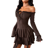 Fall Women's Sexy Off-Shoulder Ruffle Long-Sleeve Dress