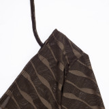 Fall Women's Fashion Wave Pattern Sexy Deep V-Neck Bell Sleeve Bodycon Dress