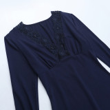 Fall-Winter Women's Sexy Lace Long-Sleeve Slim Waist Bodycon Dress