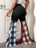 Spring-Fall Women's High-Waist Patchwork Print Bell Bottom Casual Pants