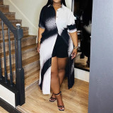 Women's Loose Casual Button-Down Slit Hem Print Shirt Dress