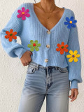 Fall-Winter Women's Embroidered Multi-Color Floral Patchwork Cardigan
