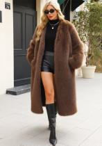 Fall-Winter Women's Fashion V-Neck Long Faux Fur Warm Plush Coat Fall-Winter Women's Fashion V-Neck Long Faux Fur Warm Plush Coat
