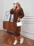 Fall Comfortable Casual Ribbed Coat Dress Two-Piece Set
