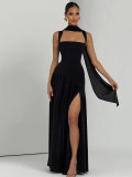 Winter Women's Fashion Chic Strap Slit Solid Color Dress