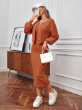 Fall Comfortable Casual Ribbed Coat Dress Two-Piece Set