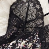Women's Lace Floral Print Sexy Strap Nightdress with Panty