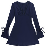 Fall-Winter Women's Sexy Lace Long-Sleeve Slim Waist Bodycon Dress