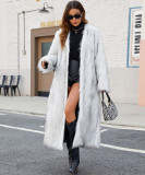 Fall-Winter Women's Fashion V-Neck Long Faux Fur Warm Plush Coat