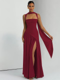 Winter Women's Fashion Chic Strap Slit Solid Color Dress