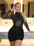 Spring-Fall Women's Sexy Mesh Chic Elegant Bodycon Dress