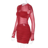 Fall Women's Sexy Mesh Patchwork See-Through Bodycon Short Dress