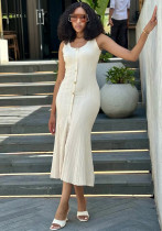 Women's Round Neck Sleeveless Knit Slim Fit Metal Button Tight-Fitting Bodycon Long Dress Women's Round Neck Sleeveless Knit Slim Fit Metal Button Tight-Fitting Bodycon Long Dress