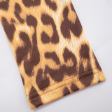 Fall-Winter Women's Leopard Print Deep V-Neck Low Back Elastic Jumpsuit