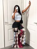 Spring-Fall Women's High-Waist Patchwork Print Bell Bottom Casual Pants