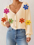 Fall-Winter Women's Embroidered Multi-Color Floral Patchwork Cardigan