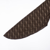 Fall Women's Fashion Wave Pattern Sexy Deep V-Neck Bell Sleeve Bodycon Dress