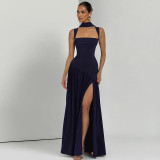 Winter Women's Fashion Chic Strap Slit Solid Color Dress