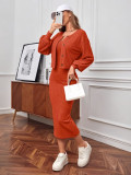 Fall Comfortable Casual Ribbed Coat Dress Two-Piece Set