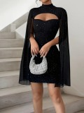 Fall Lantern Sleeve Round Neck Party Dress