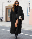 Fall-Winter Women's Fashion V-Neck Long Faux Fur Warm Plush Coat