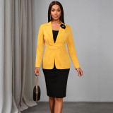 Women's Turndown Collar Floral Slim Waist Long-Sleeve Elegant Bodycon Party Gown Two-Piece Set